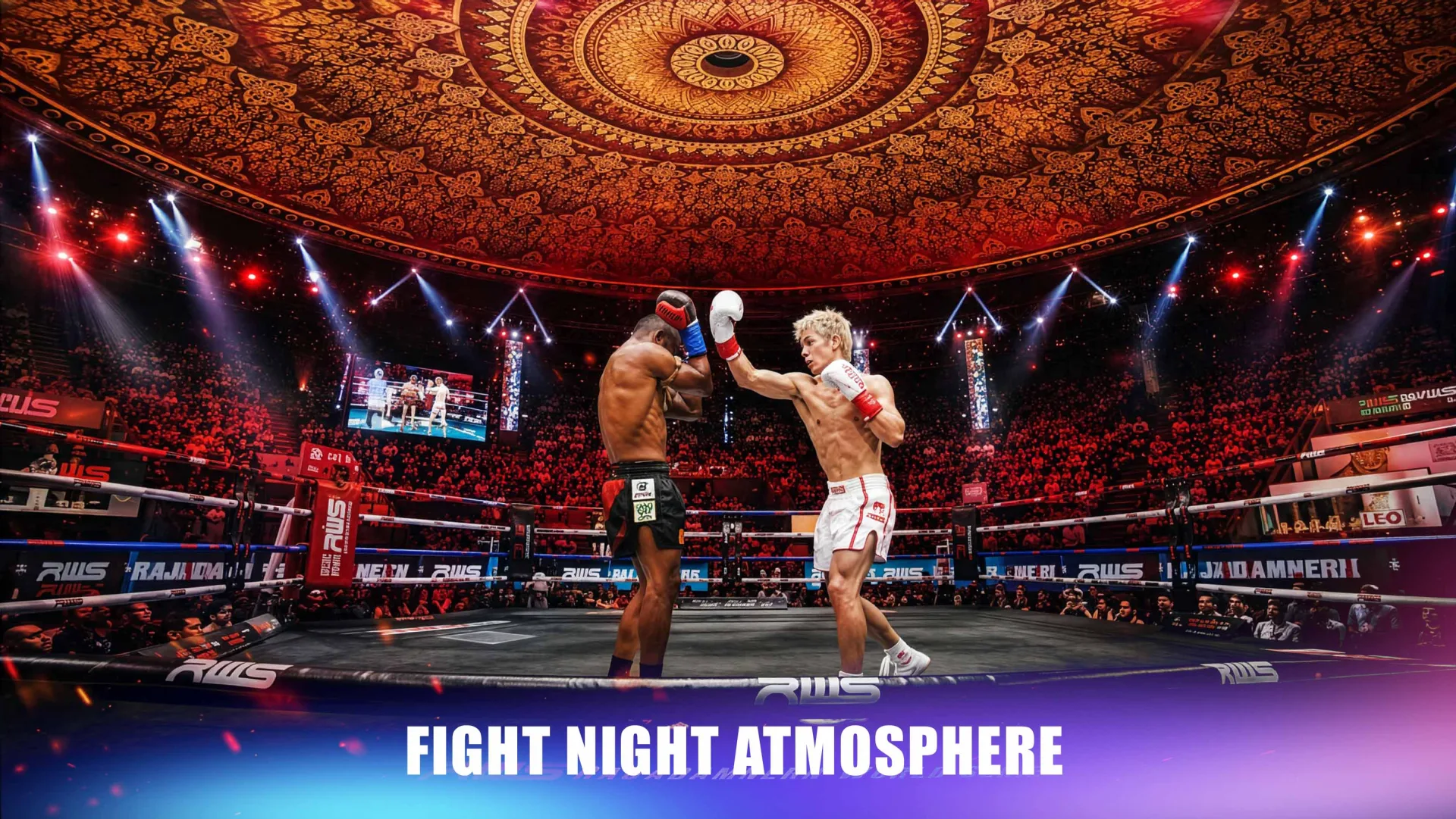 Muay Thai fight night at Rajadamnern Stadium - ringside view
